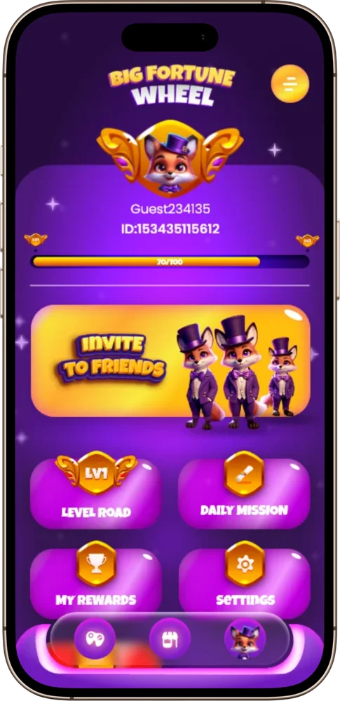 Big Fortune Wheel profil ekranı