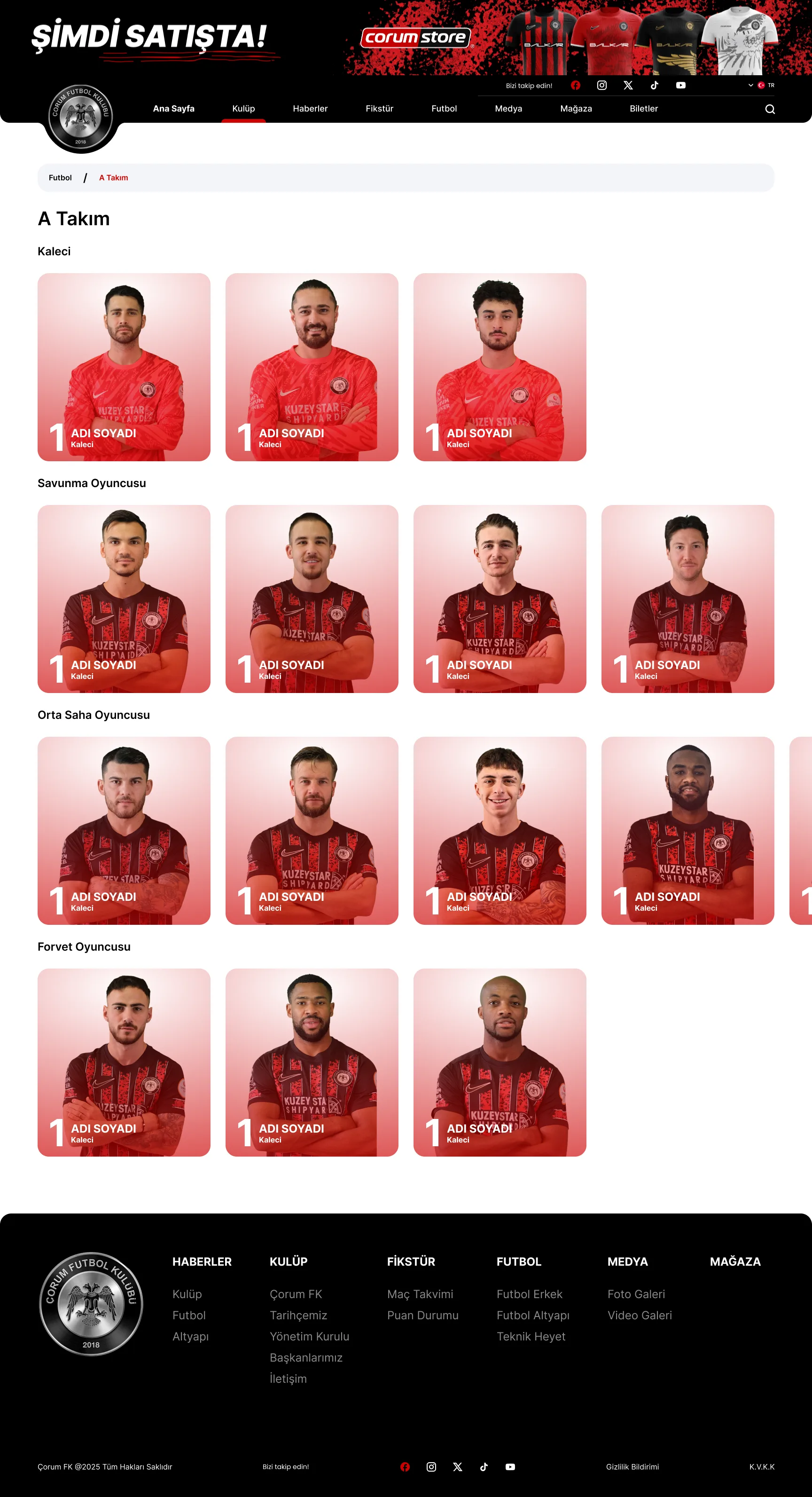 Çorum FK A Takım kadro sayfası