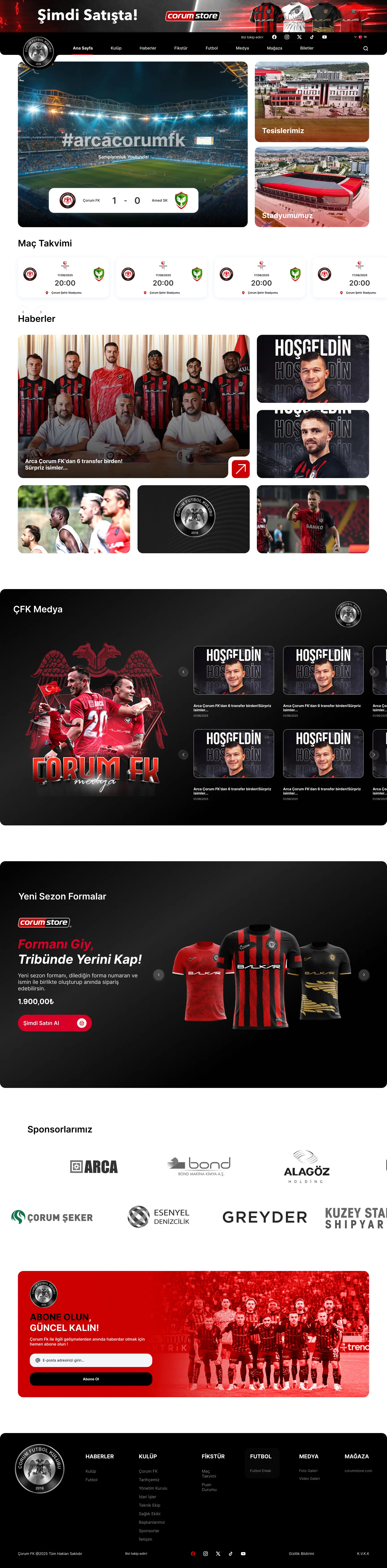 Çorum FK anasayfa tasarımı