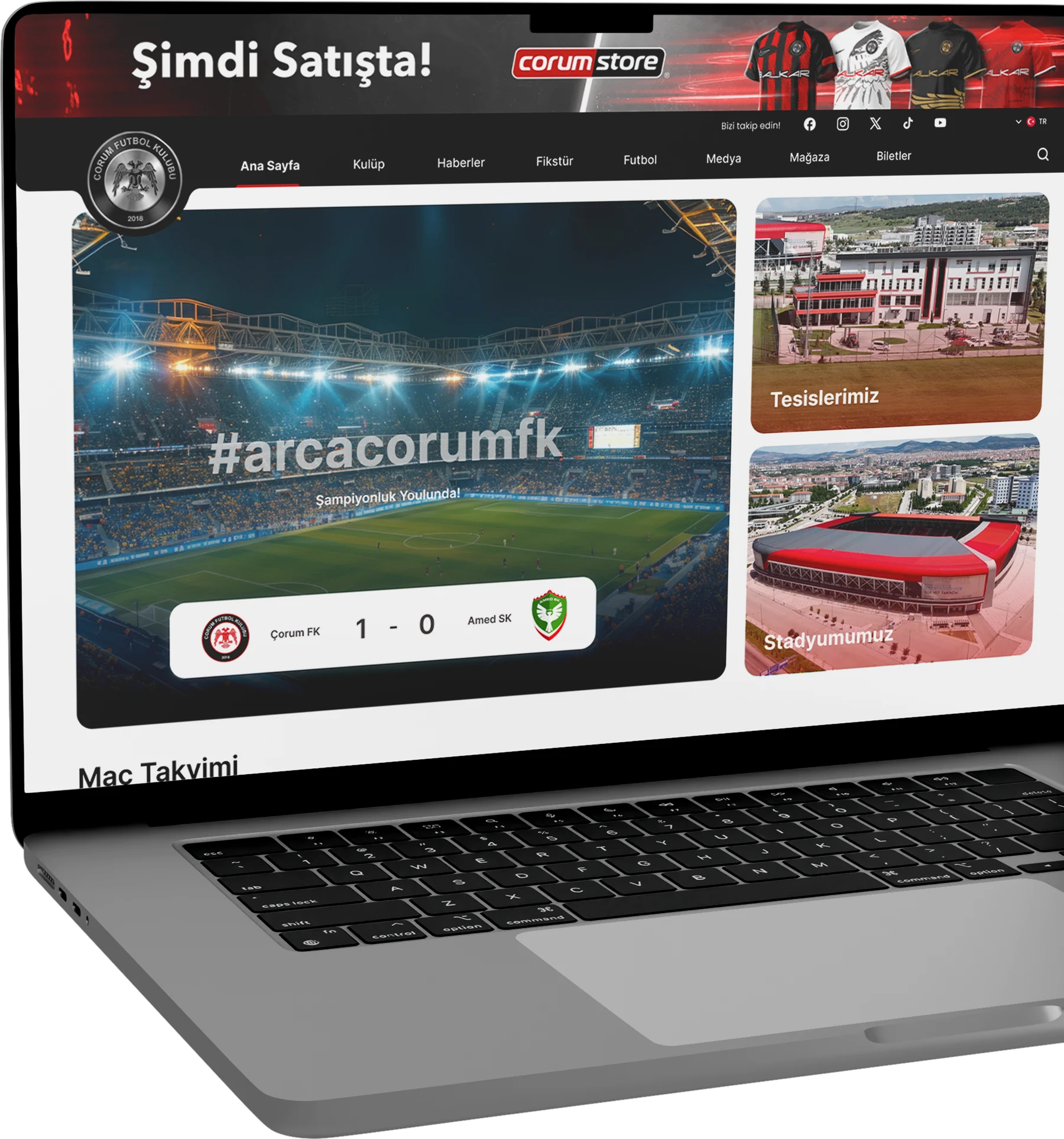 Arca Çorum FK web sitesi hero mockup