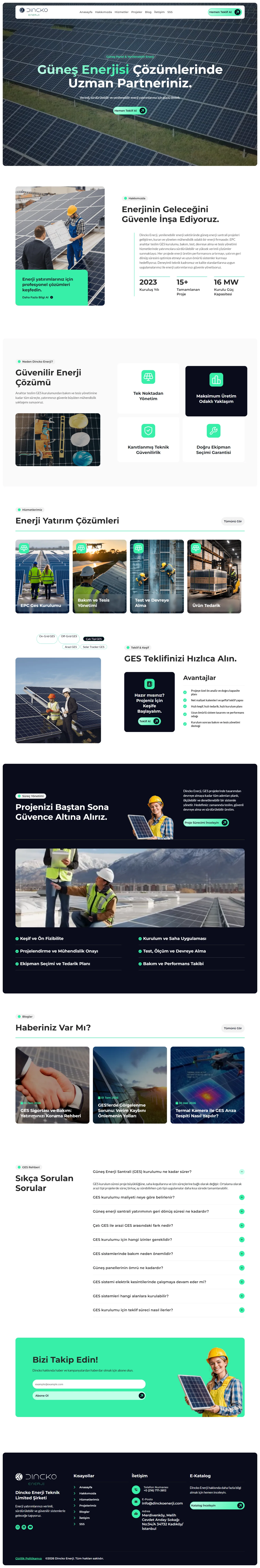 Dincko Enerji anasayfa tasarımı