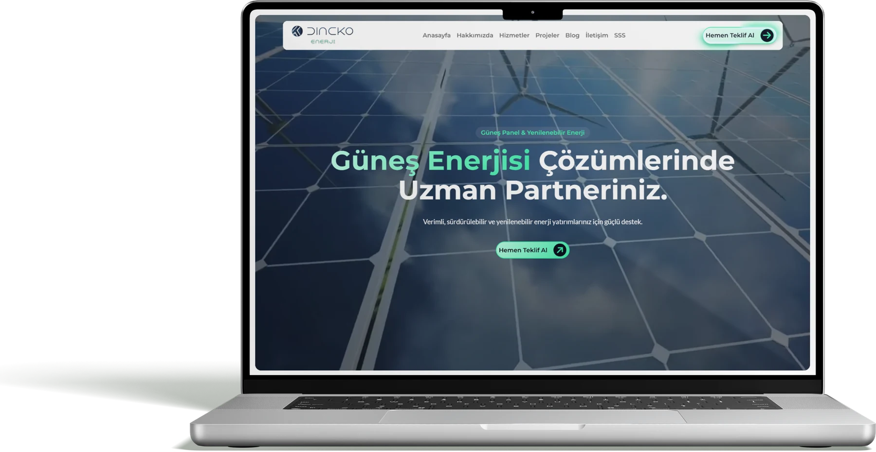Dincko Enerji web sitesi hero mockup