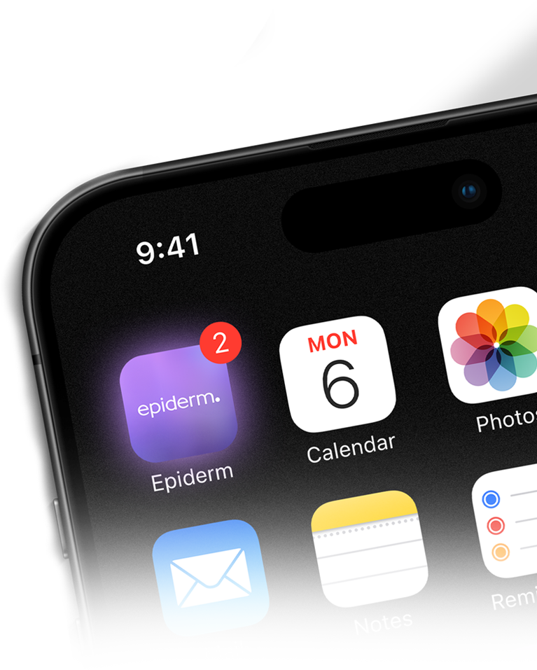 Epiderm AI uygulama ikonu telefon ana ekranında mockup