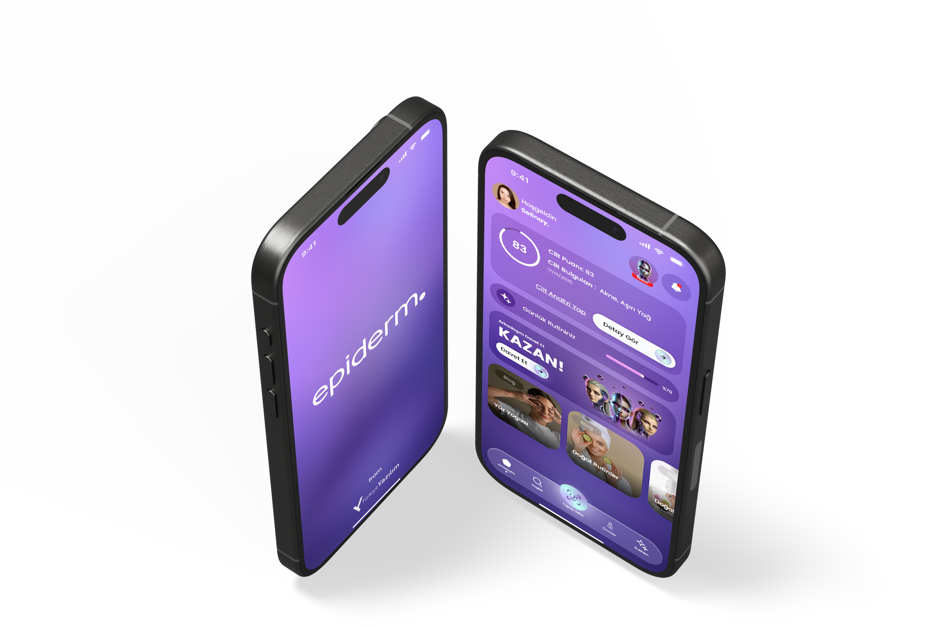 Epiderm AI mobil uygulama arayüzü mockup