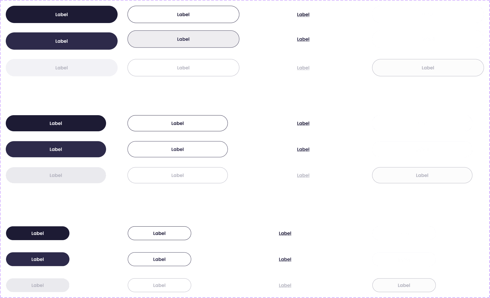 Buton varyantları: primary, outline, disabled, text link