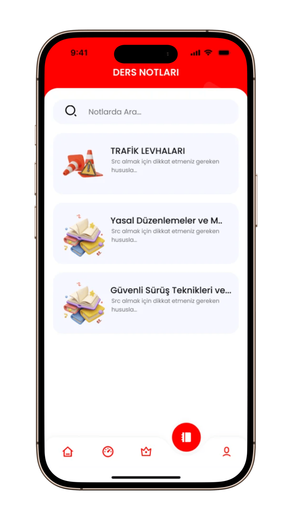 Src Kursum ders notları listesi ekranı